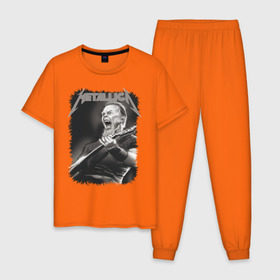 Мужская пижама хлопок с принтом Metallica , 100% хлопок | брюки и футболка прямого кроя, без карманов, на брюках мягкая резинка на поясе и по низу штанин
 | металлика
