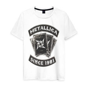 Мужская футболка хлопок с принтом Metallica , 100% хлопок | прямой крой, круглый вырез горловины, длина до линии бедер, слегка спущенное плечо. | Тематика изображения на принте: металлика
