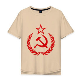 Мужская футболка хлопок Oversize с принтом СССР герб , 100% хлопок | свободный крой, круглый ворот, “спинка” длиннее передней части | звезда | молот | ретро | серп | ссср
