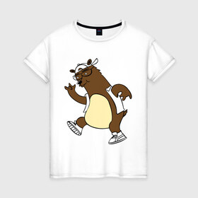 Женская футболка хлопок с принтом Медведь танцует , 100% хлопок | прямой крой, круглый вырез горловины, длина до линии бедер, слегка спущенное плечо | медведь | свэг | танец