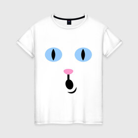 Женская футболка хлопок с принтом Кошечка (удивление) , 100% хлопок | прямой крой, круглый вырез горловины, длина до линии бедер, слегка спущенное плечо | глаза | киса | кот | кошечка | кошка | удивление