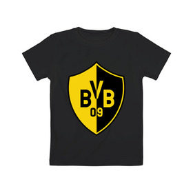 Детская футболка хлопок с принтом FC Borussia Dortmund Shield , 100% хлопок | круглый вырез горловины, полуприлегающий силуэт, длина до линии бедер | Тематика изображения на принте: borussia | dortmund | fc | football | shield | клуб | фк | футбол