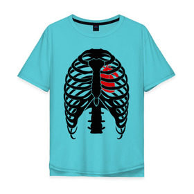 Мужская футболка хлопок Oversize с принтом Ребра с сердцем , 100% хлопок | свободный крой, круглый ворот, “спинка” длиннее передней части | скелет