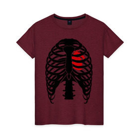 Женская футболка хлопок с принтом Ребра с сердцем , 100% хлопок | прямой крой, круглый вырез горловины, длина до линии бедер, слегка спущенное плечо | скелет