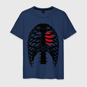 Мужская футболка хлопок с принтом Ребра с сердцем , 100% хлопок | прямой крой, круглый вырез горловины, длина до линии бедер, слегка спущенное плечо. | скелет