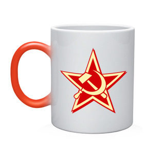 Кружка хамелеон с принтом Слава советскому человеку , керамика | меняет цвет при нагревании, емкость 330 мл | звезда | красный | молот | патриот | ретро | серп | ссср