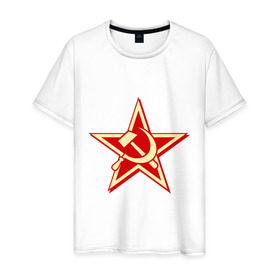 Мужская футболка хлопок с принтом Слава советскому человеку , 100% хлопок | прямой крой, круглый вырез горловины, длина до линии бедер, слегка спущенное плечо. | звезда | красный | молот | патриот | ретро | серп | ссср