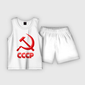 Детская пижама с шортами хлопок с принтом СССР Логотип ,  |  | Тематика изображения на принте: коммунизм | молот | партия | патриот | ретро | серп | ссср