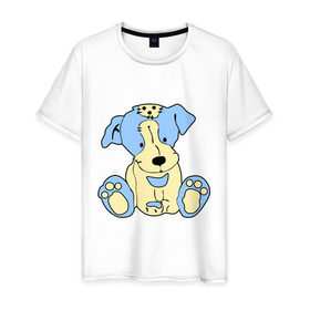 Мужская футболка хлопок с принтом Милый пёсик , 100% хлопок | прямой крой, круглый вырез горловины, длина до линии бедер, слегка спущенное плечо. | заплатка | игрушка | милый | мягкий | пес