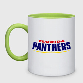 Кружка двухцветная с принтом HC Florida Panthers Sign , керамика | объем — 330 мл, диаметр — 80 мм. Цветная ручка и кайма сверху, в некоторых цветах — вся внутренняя часть | club | florida | hockey | panthers | клуб | хоккей