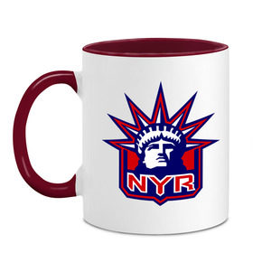 Кружка двухцветная с принтом HC New York Rangers Emblem , керамика | объем — 330 мл, диаметр — 80 мм. Цветная ручка и кайма сверху, в некоторых цветах — вся внутренняя часть | club | hockey | new | nyr | rangers | york | клуб | хоккей