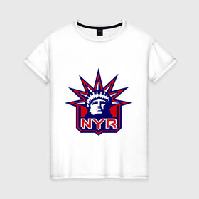 Женская футболка хлопок с принтом HC New York Rangers Emblem , 100% хлопок | прямой крой, круглый вырез горловины, длина до линии бедер, слегка спущенное плечо | club | hockey | new | nyr | rangers | york | клуб | хоккей