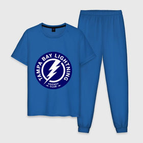 Мужская пижама хлопок с принтом HC Tampa Bay Lightning , 100% хлопок | брюки и футболка прямого кроя, без карманов, на брюках мягкая резинка на поясе и по низу штанин
 | Тематика изображения на принте: bay | club | hockey | lightning | tampa | клуб | хоккей