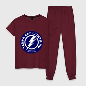 Женская пижама хлопок с принтом HC Tampa Bay Lightning , 100% хлопок | брюки и футболка прямого кроя, без карманов, на брюках мягкая резинка на поясе и по низу штанин | bay | club | hockey | lightning | tampa | клуб | хоккей