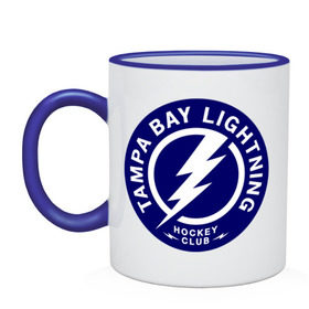 Кружка двухцветная с принтом HC Tampa Bay Lightning , керамика | объем — 330 мл, диаметр — 80 мм. Цветная ручка и кайма сверху, в некоторых цветах — вся внутренняя часть | bay | club | hockey | lightning | tampa | клуб | хоккей