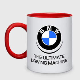 Кружка двухцветная с принтом BMW Driving Machine , керамика | объем — 330 мл, диаметр — 80 мм. Цветная ручка и кайма сверху, в некоторых цветах — вся внутренняя часть | bmw | driving | machine | ultimate