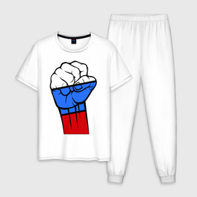 Мужская пижама хлопок с принтом Русский дух , 100% хлопок | брюки и футболка прямого кроя, без карманов, на брюках мягкая резинка на поясе и по низу штанин
 | дух | кулак | патриот | россия | рука | русский | рф | триколор