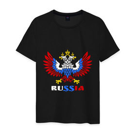 Мужская футболка хлопок с принтом Russia , 100% хлопок | прямой крой, круглый вырез горловины, длина до линии бедер, слегка спущенное плечо. | герб | орел | патриот | россия | русский | рф | триколор