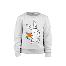Детский свитшот хлопок с принтом Зайка с морковкой , 100% хлопок | круглый вырез горловины, эластичные манжеты, пояс и воротник | белый | зайка | заяц | кролик | милый | морковь