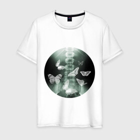 Мужская футболка хлопок с принтом Рентген бабочки , 100% хлопок | прямой крой, круглый вырез горловины, длина до линии бедер, слегка спущенное плечо. | в животе | снимок