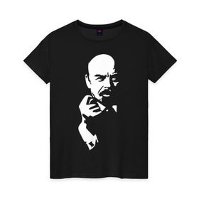 Женская футболка хлопок с принтом Ленин , 100% хлопок | прямой крой, круглый вырез горловины, длина до линии бедер, слегка спущенное плечо | большевик | дуля | ильич | коммунизм | ленин | ретро | ссср | фига | шиш