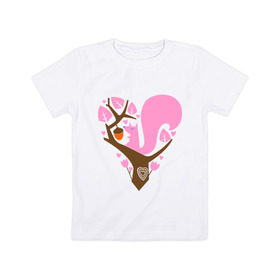 Детская футболка хлопок с принтом Белочка , 100% хлопок | круглый вырез горловины, полуприлегающий силуэт, длина до линии бедер | Тематика изображения на принте: белка | ветка | дерево | дуб | желудь | милый | сердце