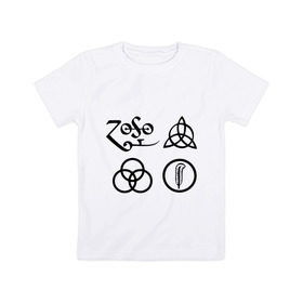 Детская футболка хлопок с принтом Led Zeppelin simbols , 100% хлопок | круглый вырез горловины, полуприлегающий силуэт, длина до линии бедер | led zeppelin