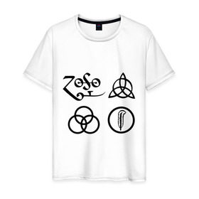 Мужская футболка хлопок с принтом Led Zeppelin simbols , 100% хлопок | прямой крой, круглый вырез горловины, длина до линии бедер, слегка спущенное плечо. | Тематика изображения на принте: led zeppelin