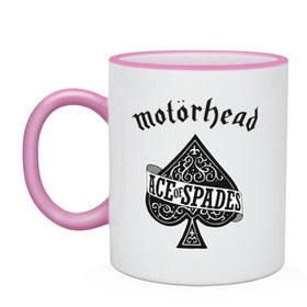 Кружка двухцветная с принтом Motorhead ace of spades , керамика | объем — 330 мл, диаметр — 80 мм. Цветная ручка и кайма сверху, в некоторых цветах — вся внутренняя часть | motorhead