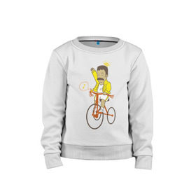 Детский свитшот хлопок с принтом Фредди на велосипеде , 100% хлопок | круглый вырез горловины, эластичные манжеты, пояс и воротник | queen | велосипед | меломанам | музыка | прикол | рок | фрэдди меркьюри