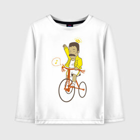 Детский лонгслив хлопок с принтом Фредди на велосипеде , 100% хлопок | круглый вырез горловины, полуприлегающий силуэт, длина до линии бедер | queen | велосипед | меломанам | музыка | прикол | рок | фрэдди меркьюри