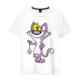 Мужская футболка хлопок с принтом Кот с мышкой , 100% хлопок | прямой крой, круглый вырез горловины, длина до линии бедер, слегка спущенное плечо. | животное мурка | кот с мышкой | котик | котяра | мышка