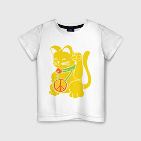 Детская футболка хлопок с принтом Рок кот , 100% хлопок | круглый вырез горловины, полуприлегающий силуэт, длина до линии бедер | киска | кот | котик | мурка | рок кот