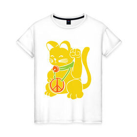 Женская футболка хлопок с принтом Рок кот , 100% хлопок | прямой крой, круглый вырез горловины, длина до линии бедер, слегка спущенное плечо | киска | кот | котик | мурка | рок кот