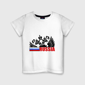 Детская футболка хлопок с принтом Россия , 100% хлопок | круглый вырез горловины, полуприлегающий силуэт, длина до линии бедер | герб | орел | патриот | россия | рф | триколор | флаг
