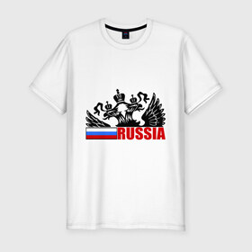 Мужская футболка премиум с принтом Россия , 92% хлопок, 8% лайкра | приталенный силуэт, круглый вырез ворота, длина до линии бедра, короткий рукав | герб | орел | патриот | россия | рф | триколор | флаг