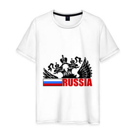 Мужская футболка хлопок с принтом Россия , 100% хлопок | прямой крой, круглый вырез горловины, длина до линии бедер, слегка спущенное плечо. | герб | орел | патриот | россия | рф | триколор | флаг