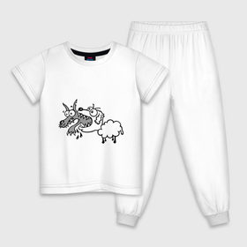 Детская пижама хлопок с принтом Волк и овечка , 100% хлопок |  брюки и футболка прямого кроя, без карманов, на брюках мягкая резинка на поясе и по низу штанин
 | баран | внезапно | волк | ловушка | овечка | овца