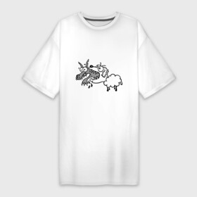 Платье-футболка хлопок с принтом Волк и овечка ,  |  | баран | внезапно | волк | ловушка | овечка | овца