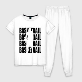 Женская пижама хлопок с принтом Basketball , 100% хлопок | брюки и футболка прямого кроя, без карманов, на брюках мягкая резинка на поясе и по низу штанин | basketball | баскетбол | мяч | силуэт | спортсмен