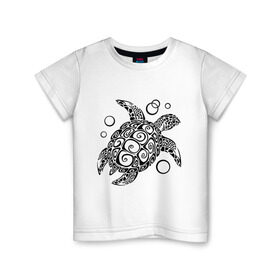 Детская футболка хлопок с принтом Черепашка , 100% хлопок | круглый вырез горловины, полуприлегающий силуэт, длина до линии бедер | морская | панцирь | черепаха