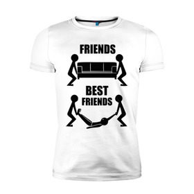 Мужская футболка премиум с принтом Best friends , 92% хлопок, 8% лайкра | приталенный силуэт, круглый вырез ворота, длина до линии бедра, короткий рукав | best friends forever | диван | друзья | лучшие | подарки | подруге. друг | труп