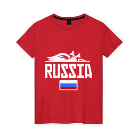 Женская футболка хлопок с принтом Россия Флаг , 100% хлопок | прямой крой, круглый вырез горловины, длина до линии бедер, слегка спущенное плечо | герб | орел | россия | триколор | флаг