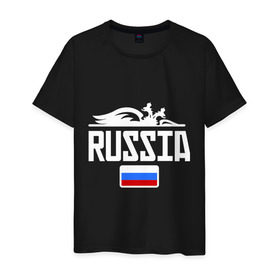 Мужская футболка хлопок с принтом Россия Флаг , 100% хлопок | прямой крой, круглый вырез горловины, длина до линии бедер, слегка спущенное плечо. | герб | орел | россия | триколор | флаг