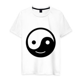 Мужская футболка хлопок с принтом Веселый Инь Янь , 100% хлопок | прямой крой, круглый вырез горловины, длина до линии бедер, слегка спущенное плечо. | веселый | инь | китай | смайл | улыбка | философия | ян | янь