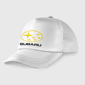 Детская кепка тракер с принтом Subaru Logo , Козырек - 100% хлопок. Кепка - 100% полиэстер, Задняя часть - сетка | универсальный размер, пластиковая застёжка | logo | subaru | автомобиль | логотип | марка | субару