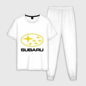 Мужская пижама хлопок с принтом Subaru Logo , 100% хлопок | брюки и футболка прямого кроя, без карманов, на брюках мягкая резинка на поясе и по низу штанин
 | logo | subaru | автомобиль | логотип | марка | субару