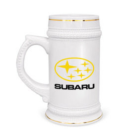 Кружка пивная с принтом Subaru Logo ,  керамика (Материал выдерживает высокую температуру, стоит избегать резкого перепада температур) |  объем 630 мл | logo | subaru | автомобиль | логотип | марка | субару