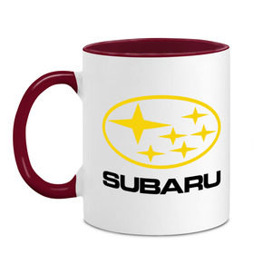 Кружка двухцветная с принтом Subaru Logo , керамика | объем — 330 мл, диаметр — 80 мм. Цветная ручка и кайма сверху, в некоторых цветах — вся внутренняя часть | logo | subaru | автомобиль | логотип | марка | субару