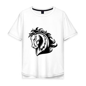 Мужская футболка хлопок Oversize с принтом Величественный конь , 100% хлопок | свободный крой, круглый ворот, “спинка” длиннее передней части | величественный | голова | конь | лошадь | скакун